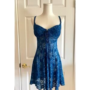VINTAGE Frederick’s of Hollywood Teal Lace Babydoll Slip Size Medium